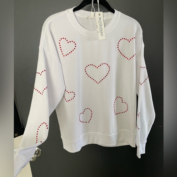 Workshop Republic Clothing Tops - NWT Workshop Republic White hoodie with Red sequin Heart Accents Small Valentine